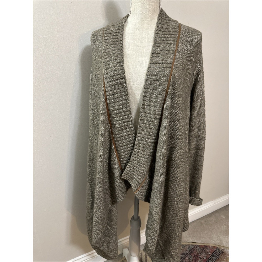 LA MADE Designer Brown Tan Long Swing Wrap Wool Alpaca Sweater M‎ $226